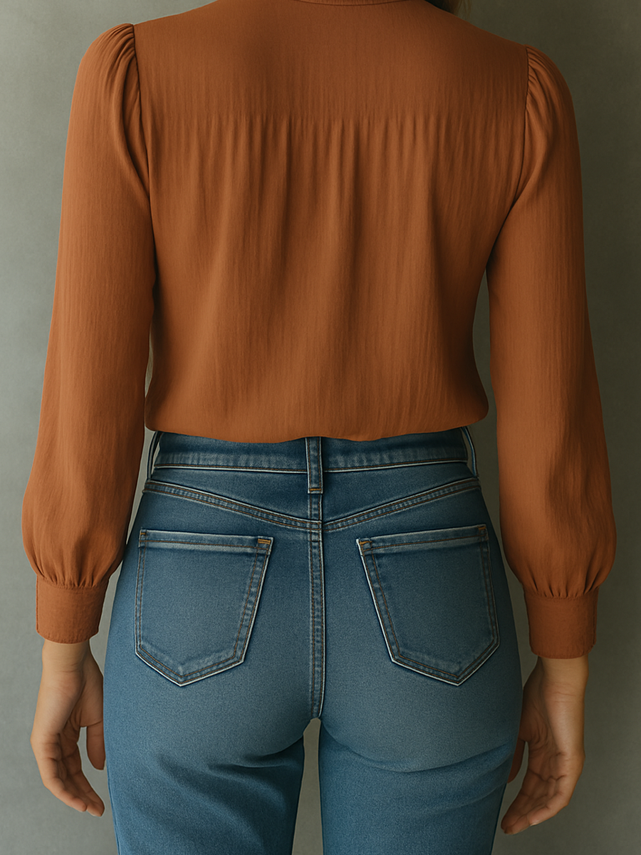 Canuck™| Elegant Keyhole Lace-Accent Blouse in Warm Cinnamon