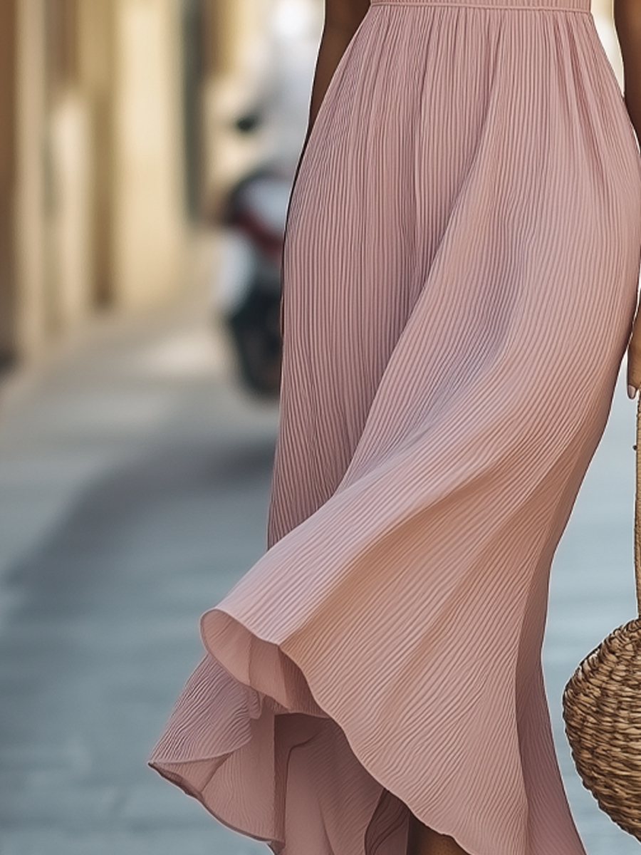 Canuck™| Halter Neck Waist Gathers Pleated Maxi Dress