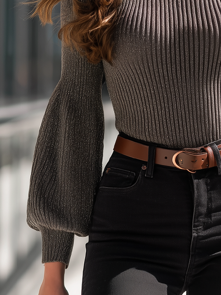 Canuck™| Vintage High-neck Lantern-sleeve Knitted Sweater