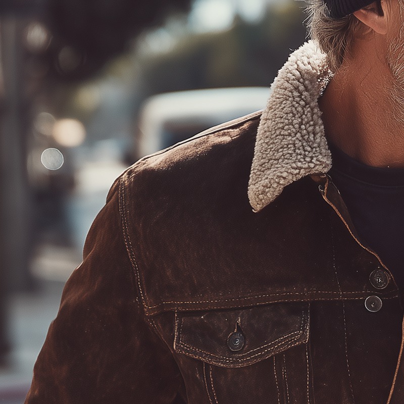 Canuck™| Winter Vintage Detachable Faux Sherpa Collar Faux Suede Jacket