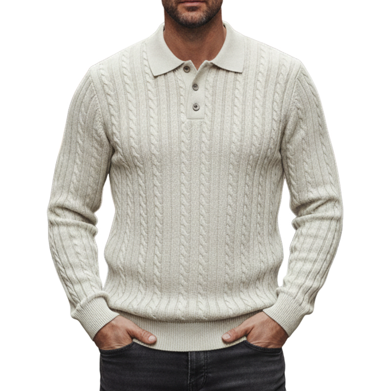 Canuck™| Cable Knit Solid Lapel Pullover Sweater