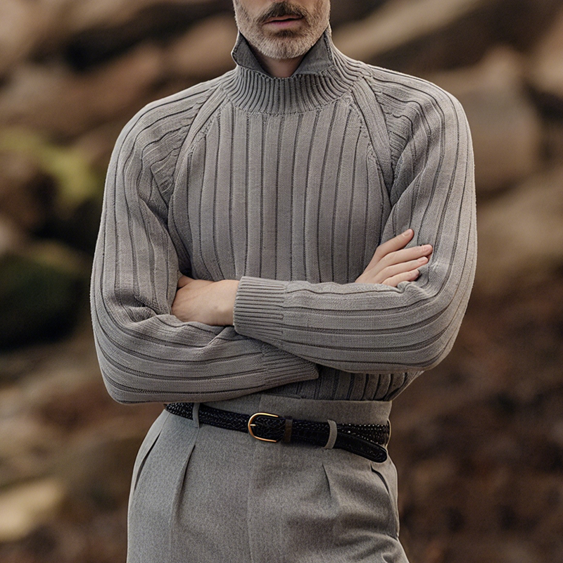 Canuck™| Solid Striped Long Sleeve Knitted Sweater