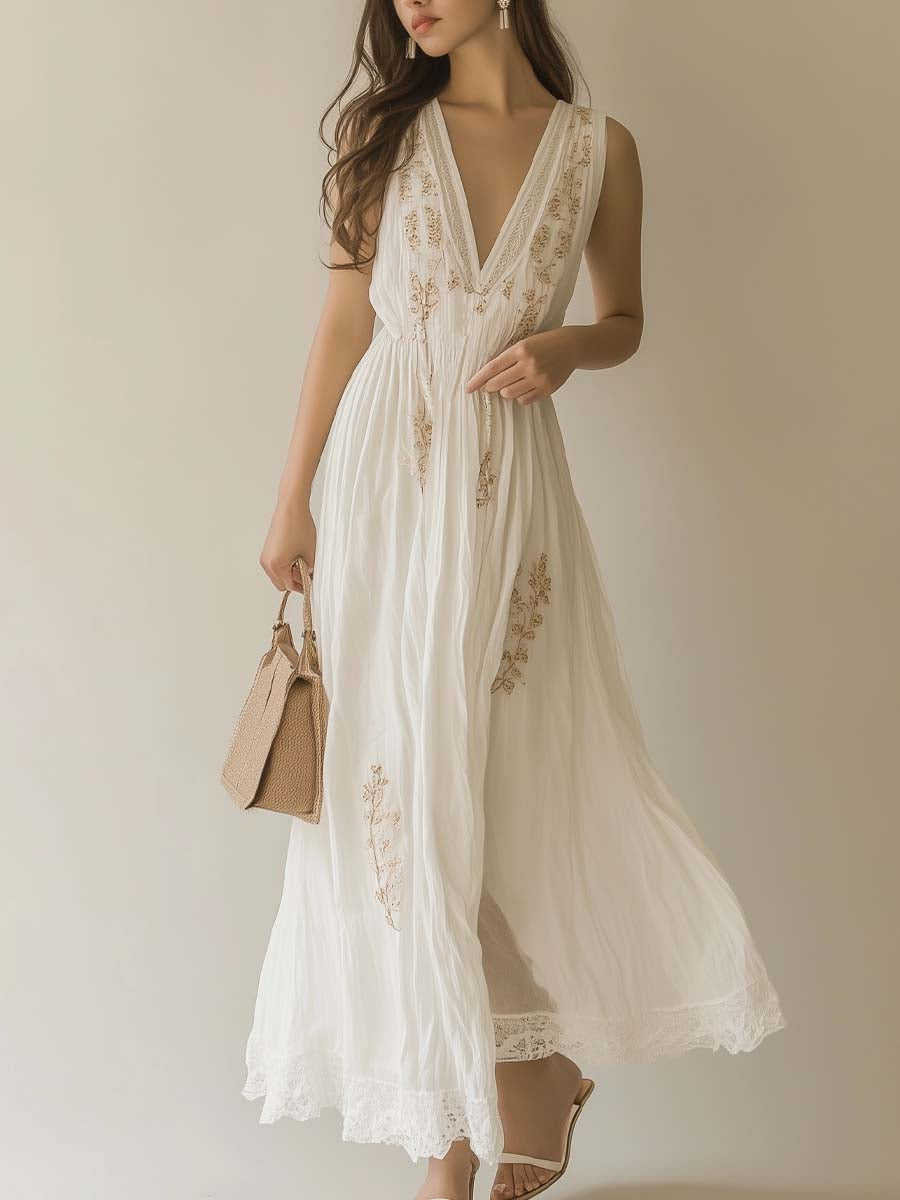Canuck™| Bohemian Embroidered Sleeveless Chiffon Maxi Dress