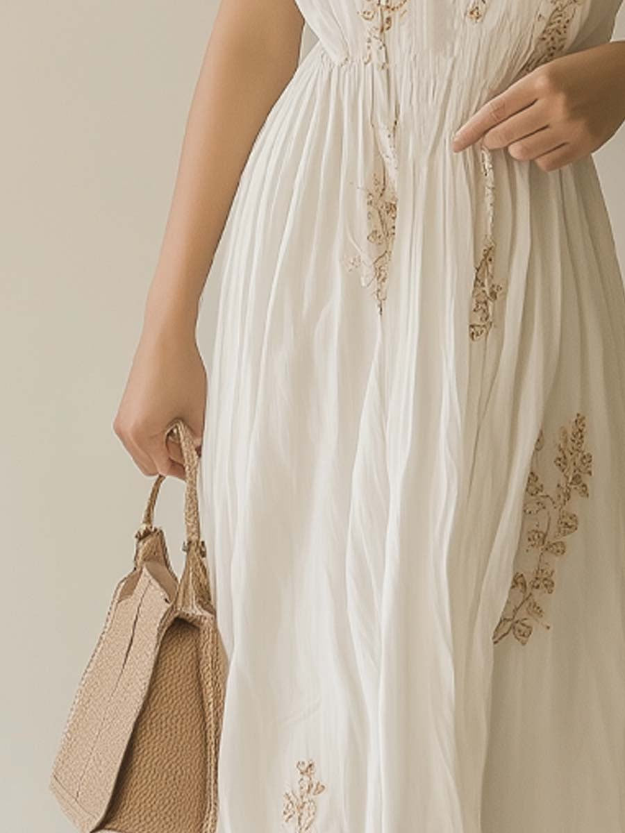 Canuck™| Bohemian Embroidered Sleeveless Chiffon Maxi Dress