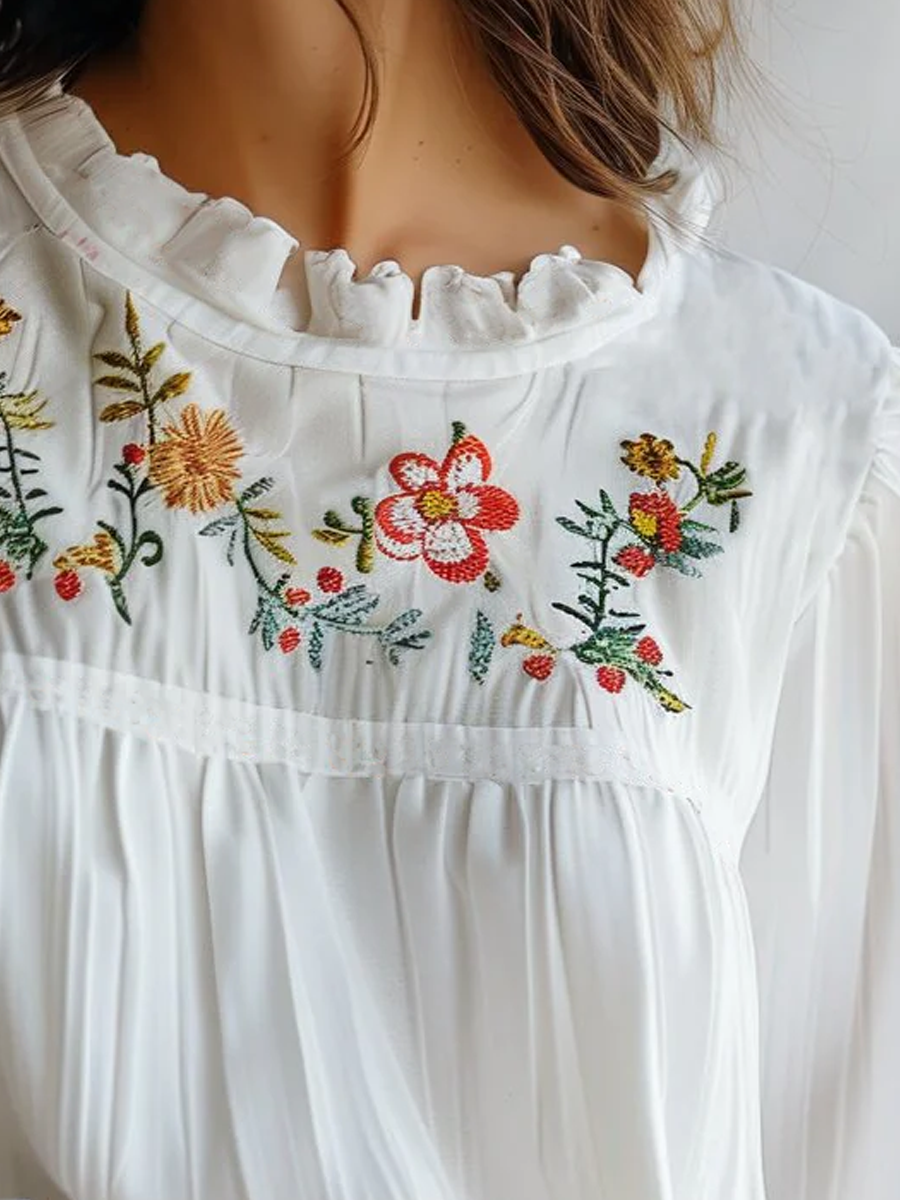 Canuck™| Lace Collar White Embroidered Blouse