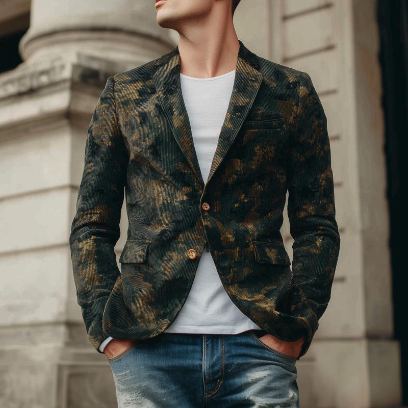 Canuck™| Stylish Vintage Contrast Camouflage Corduroy Notch Lapel Single-breasted Slim-fit Blazer