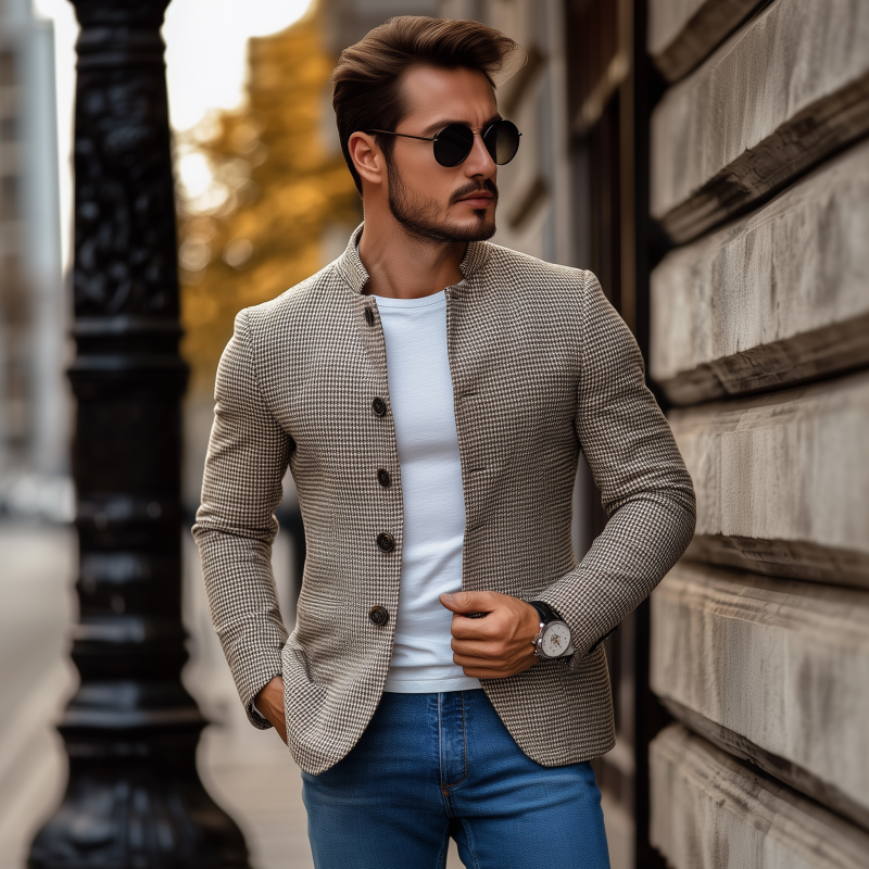 Canuck™| Vintage Houndstooth Stand Collar Single-breasted Slim-fit Blazer