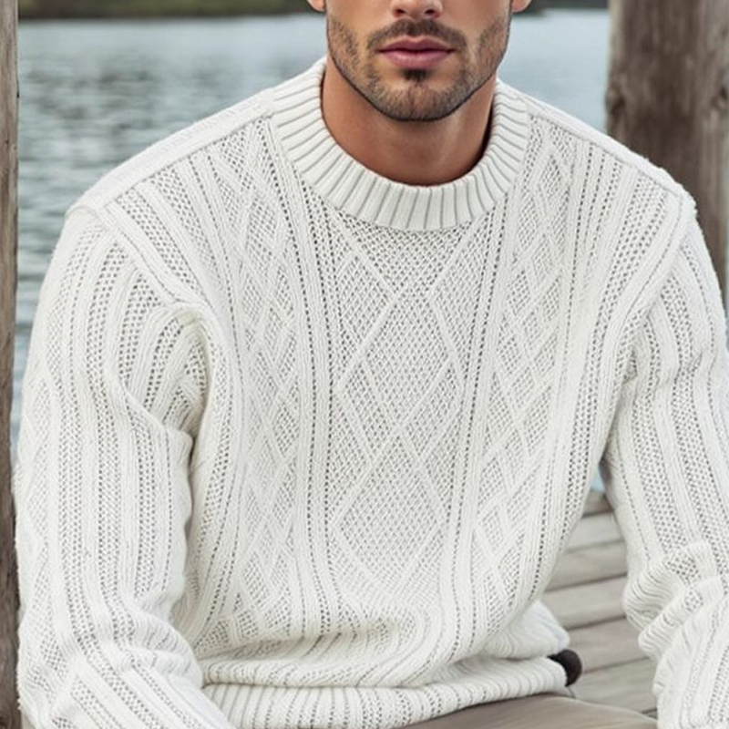 Canuck™| Diamond Pattern Round Neck Long Sleeve Sweater