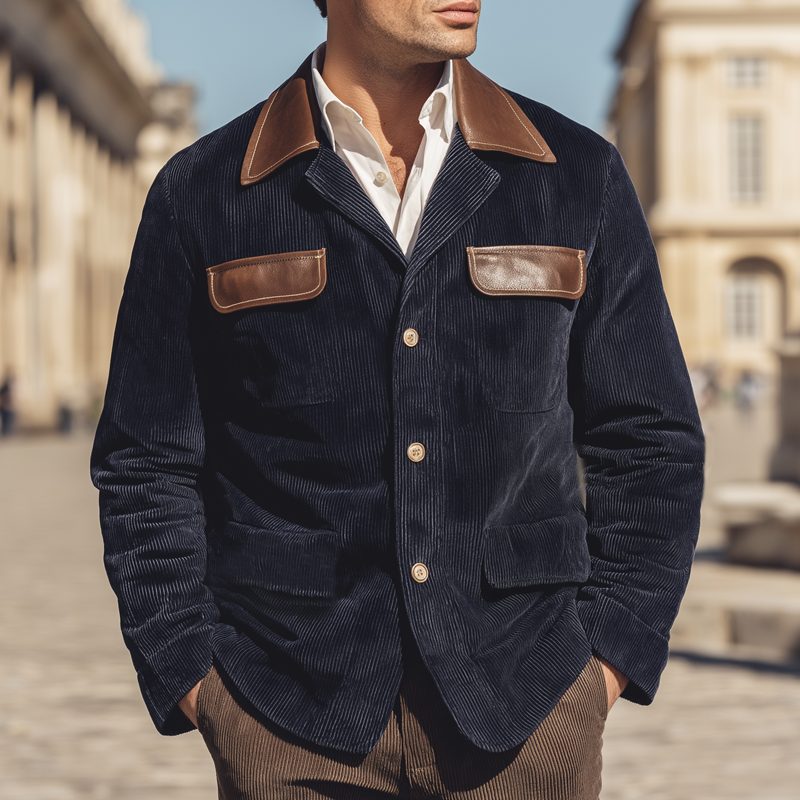 Canuck™| Vintage Corduroy And PU Leather Patchwork Button Jacket