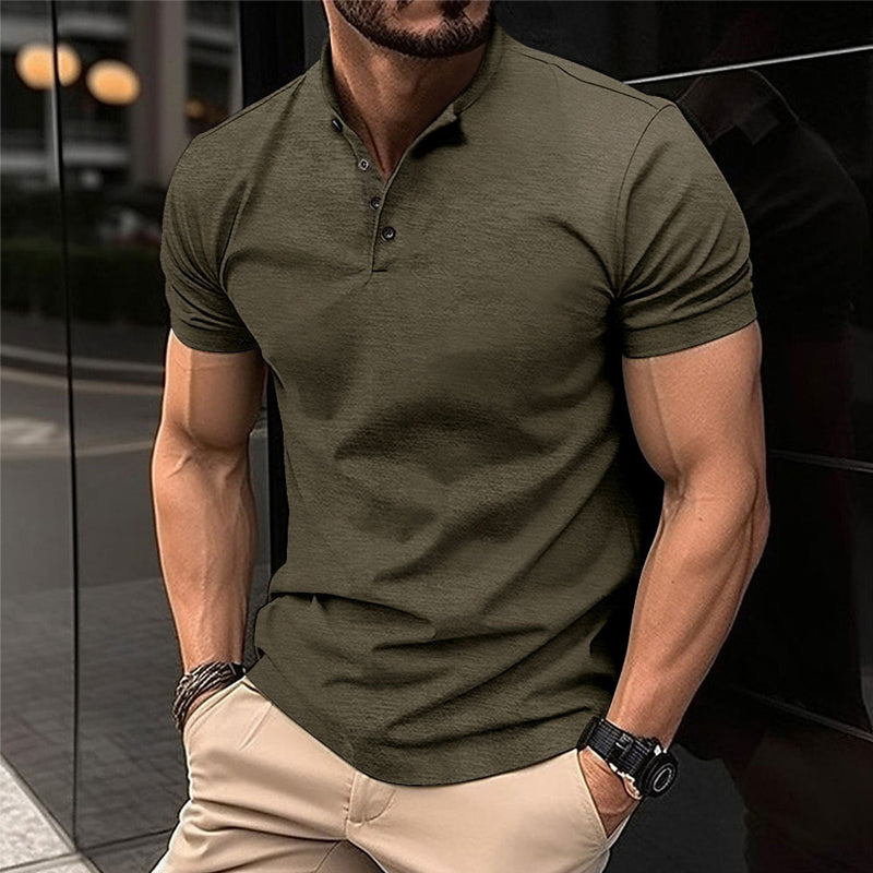 Canuck™| Solid Color Button Henley Neck Sports Polo Shirt