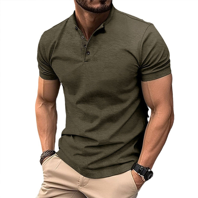 Canuck™| Solid Color Button Henley Neck Sports Polo Shirt