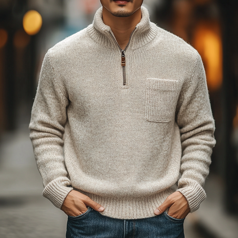 Canuck™| Solid Color Stand Collar Half Zip Pullover Sweater