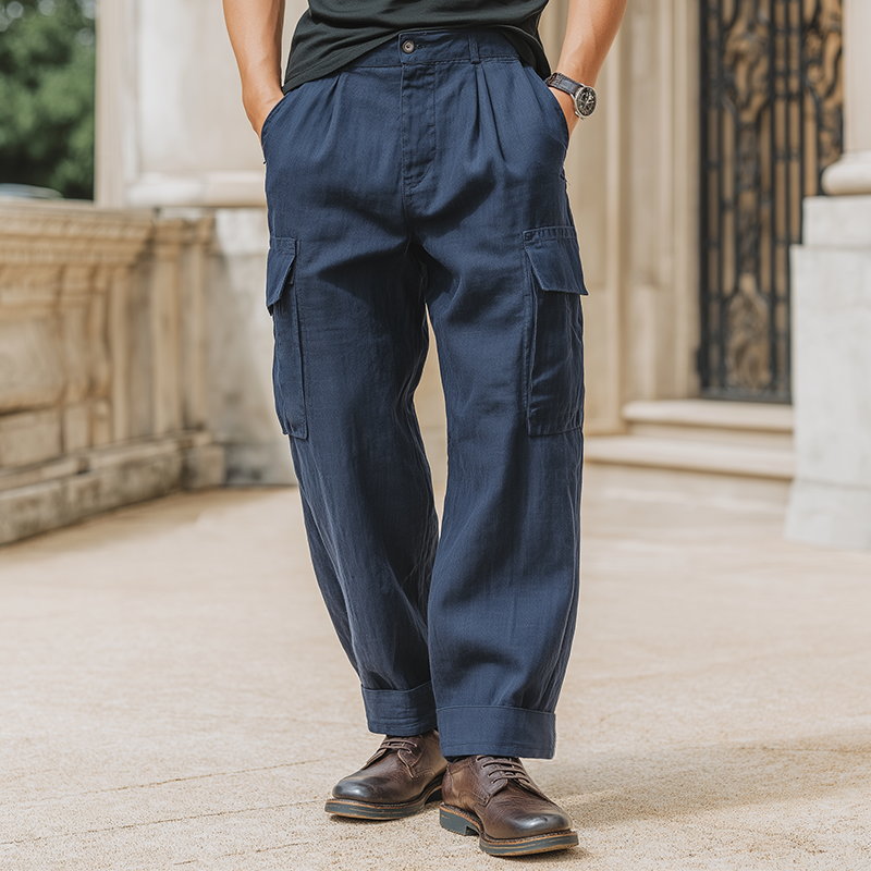 Canuck™| Retro Casual Solid Color Cotton And Linen Pocket Pants