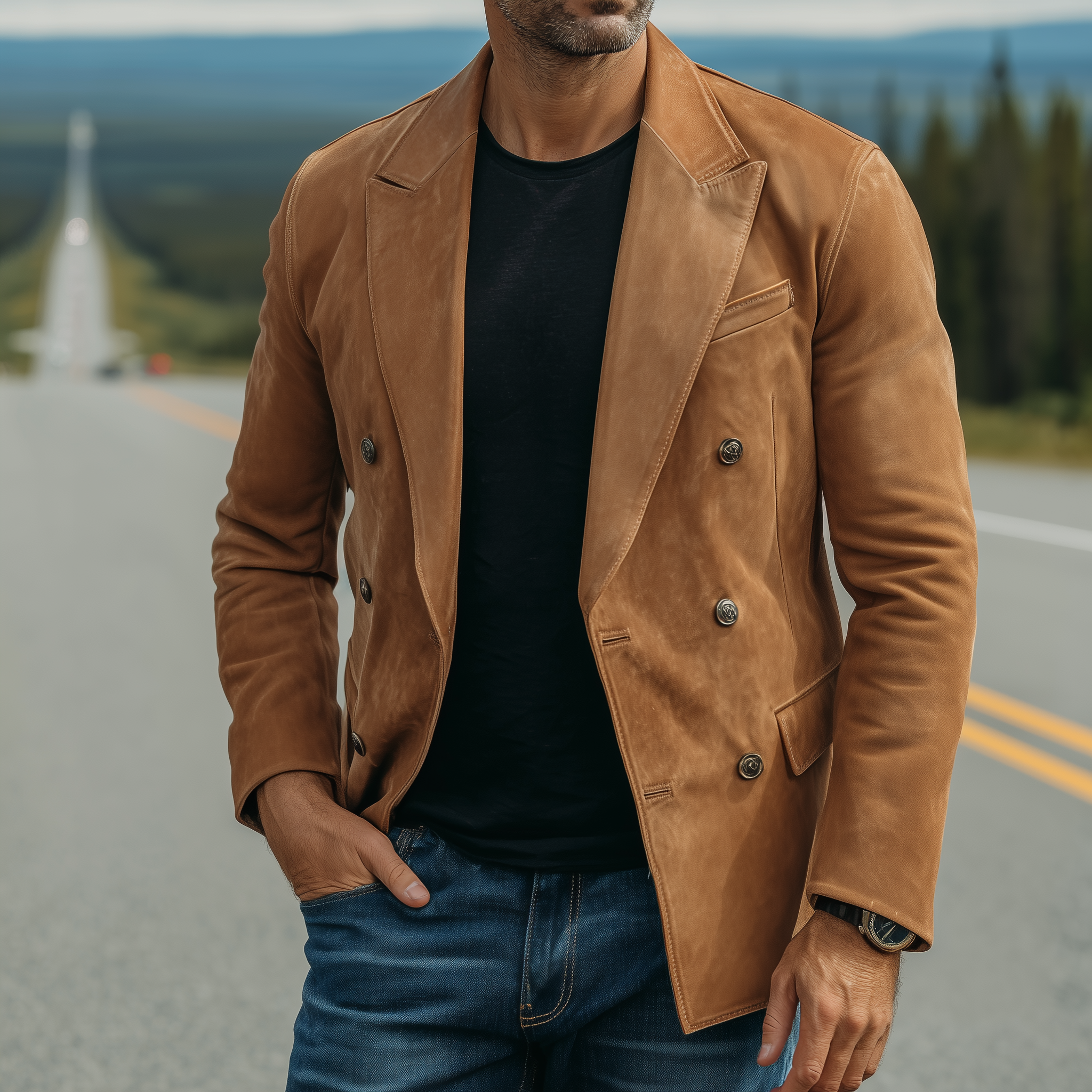 Canuck™| Classic Retro Solid Color Suede Double-breasted Slim-fit Blazer