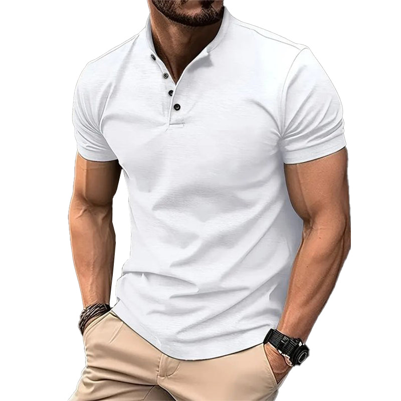 Canuck™| Solid Color Button Henley Neck Sports Polo Shirt