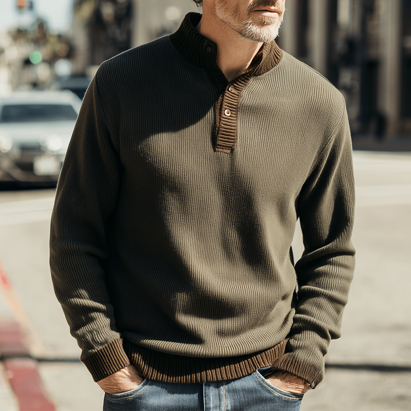 Canuck™| Autumn And Winter Simple Knitted Henley Collar Warm Sweater