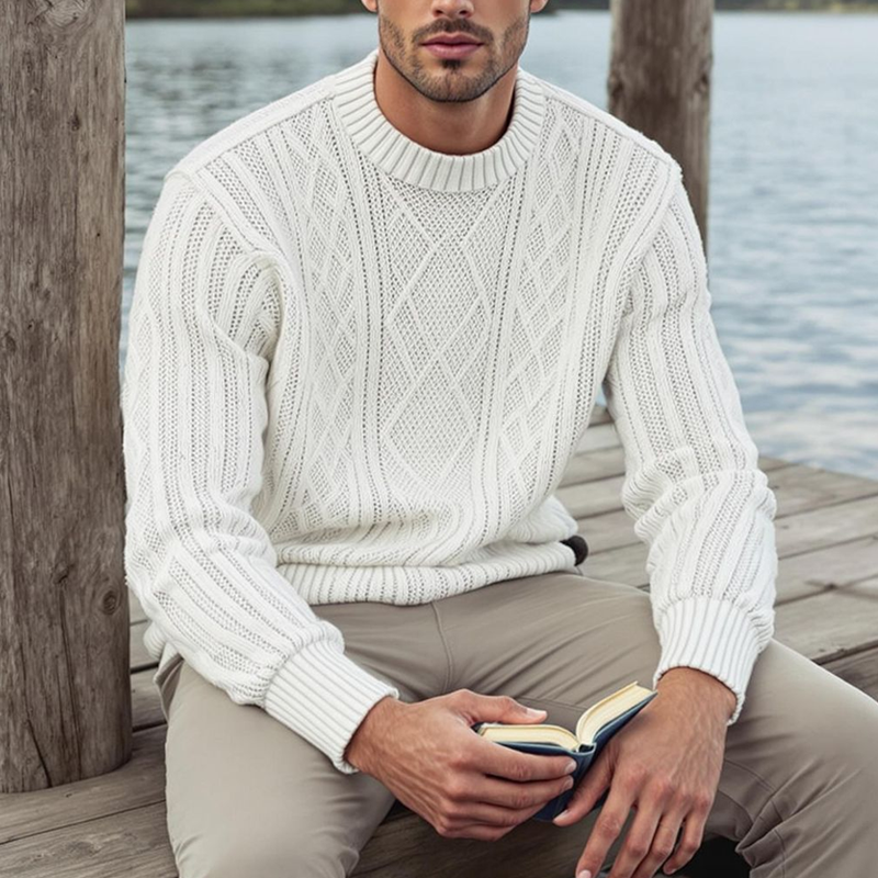 Canuck™| Diamond Pattern Round Neck Long Sleeve Sweater