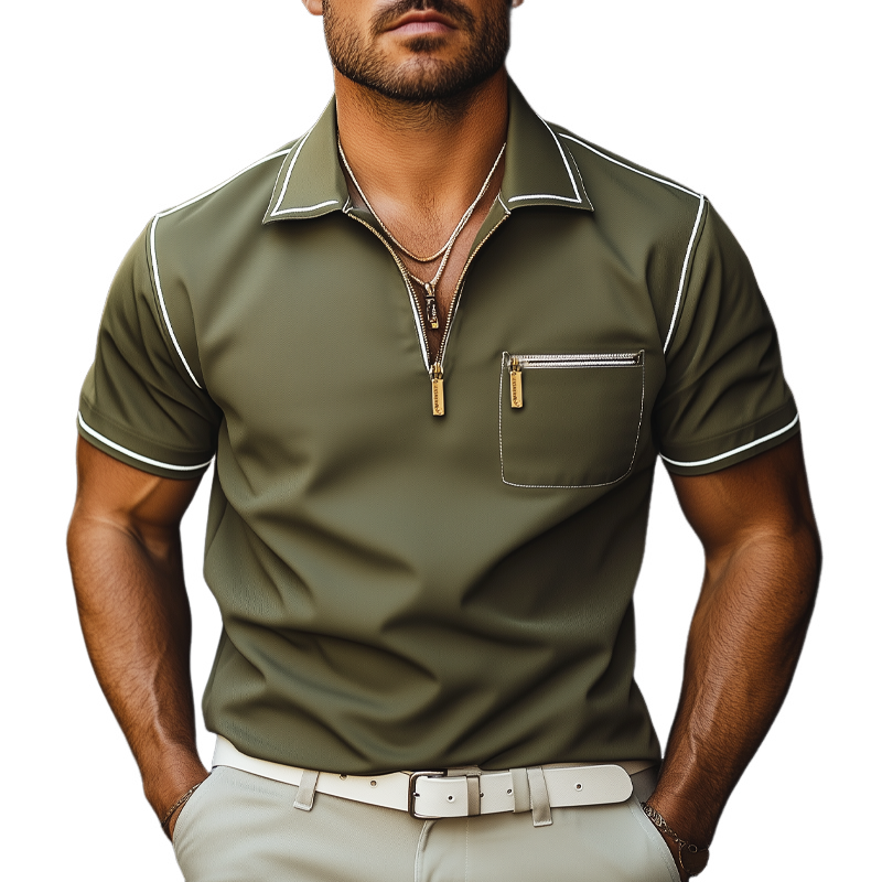 Canuck™| Business Classic Short Sleeve Zipper Polo Neck T-Shirt