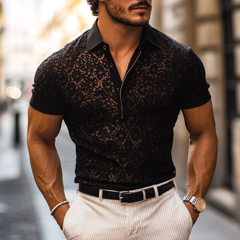 Canuck™| Fashion Lace Lapel Short Sleeve Casual Polo Shirt