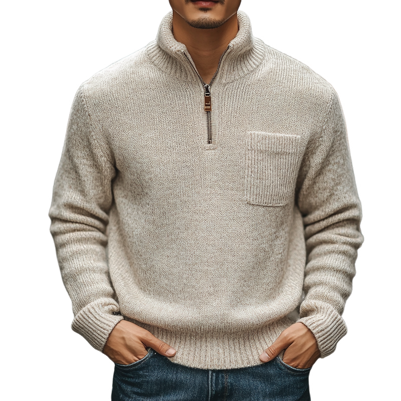 Canuck™| Solid Color Stand Collar Half Zip Pullover Sweater