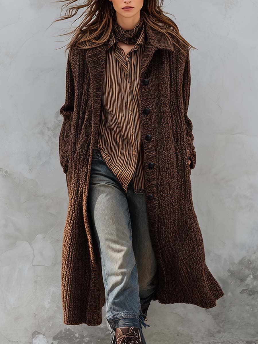 Canuck™| Vintage Brown Knit Maxi Coat