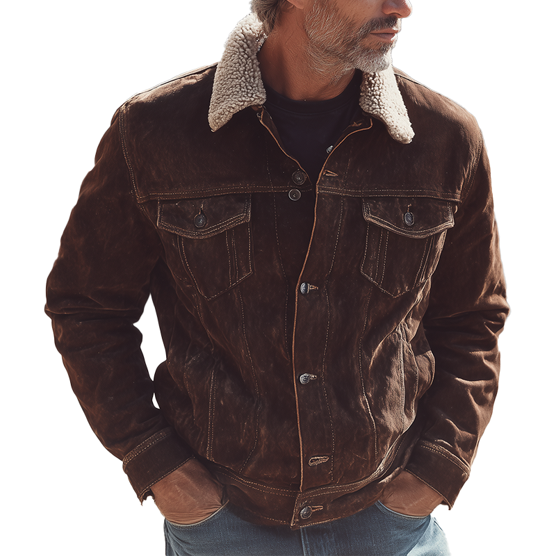Canuck™| Winter Vintage Detachable Faux Sherpa Collar Faux Suede Jacket