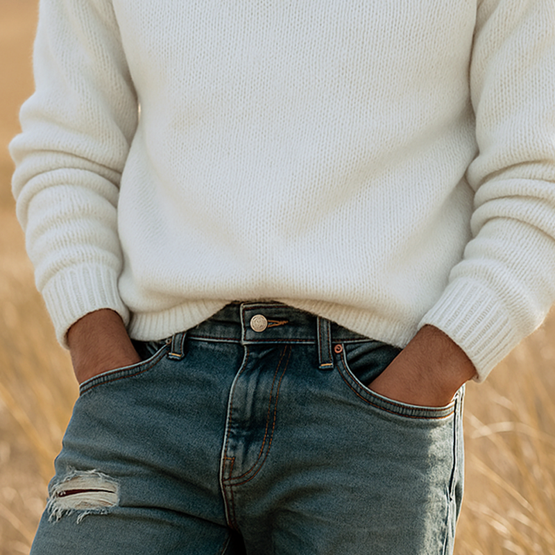 Canuck™| Solid Knit Stand Collar Long Sleeve Sweater