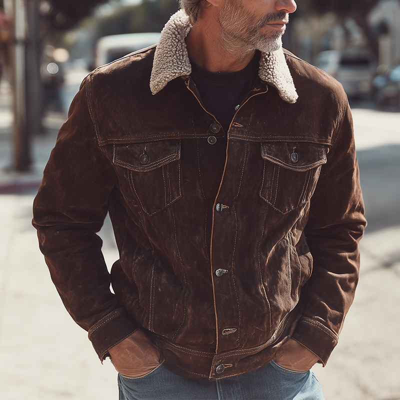 Canuck™| Winter Vintage Detachable Faux Sherpa Collar Faux Suede Jacket