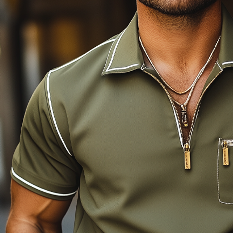 Canuck™| Business Classic Short Sleeve Zipper Polo Neck T-Shirt
