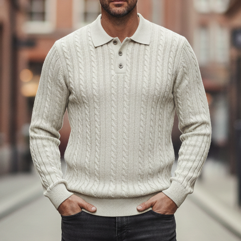 Canuck™| Cable Knit Solid Lapel Pullover Sweater