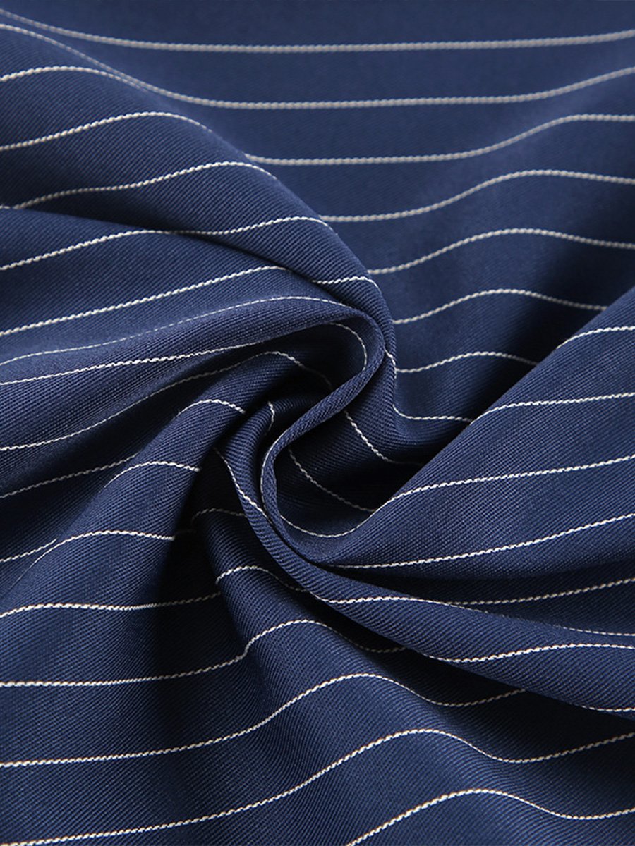 Canuck™| Casual Navy Blue Striped Wide-leg Pants