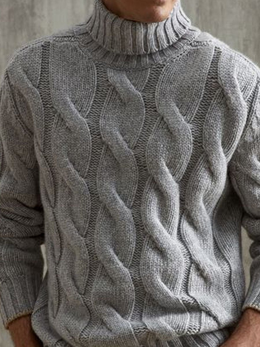 Canuck™| Gray Versatile Turtleneck Cable Knitted Pullover Sweater