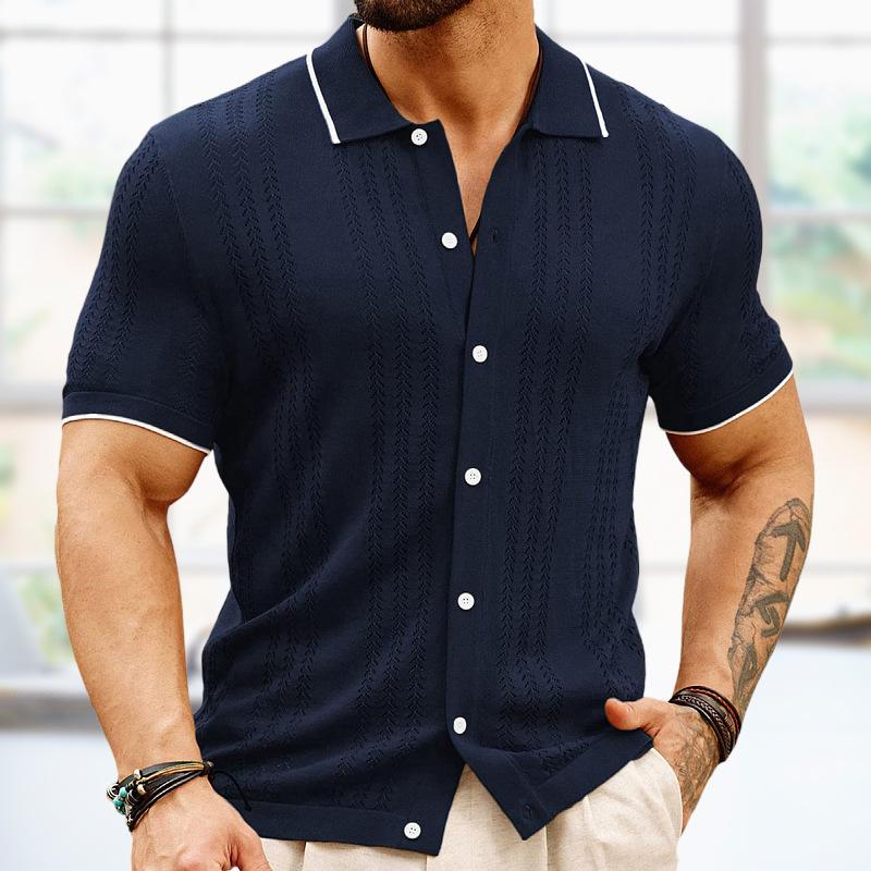 Canuck™| Lapel Contrast Color Single-Breasted Sweater POLO Shirt