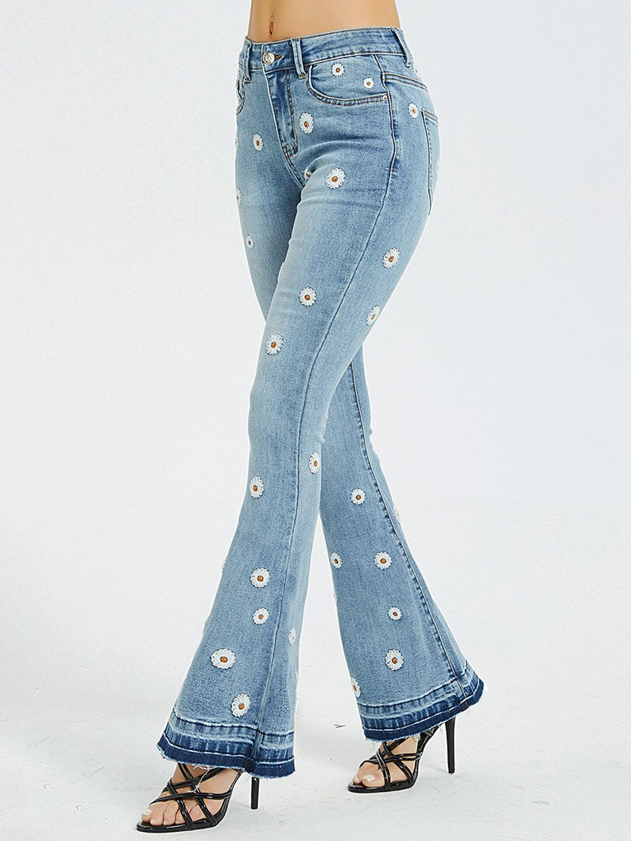 Canuck™| Chic Daisy Embroidered Slim-fit Flared Jeans