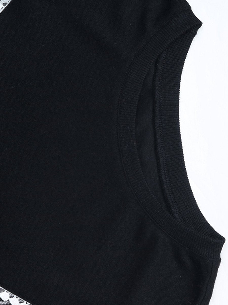 Canuck™| Vintage Lace Trim Plaid Patchwork Sweatshirt