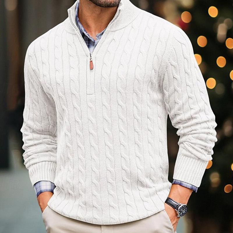 Canuck™| Solid Cable Knit Half High Collar Long Sleeve Sweater