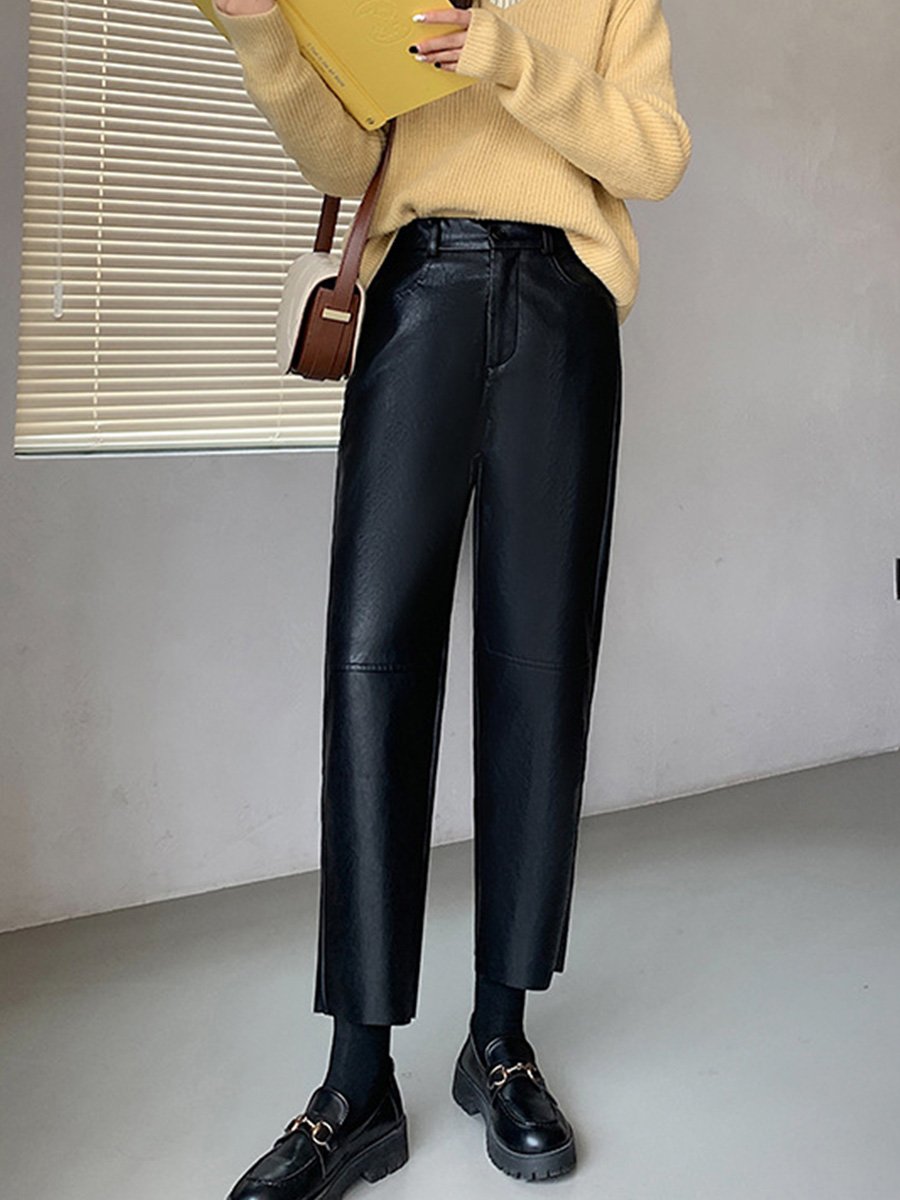 Canuck™| Casual Angora Red Straight Leather Pants