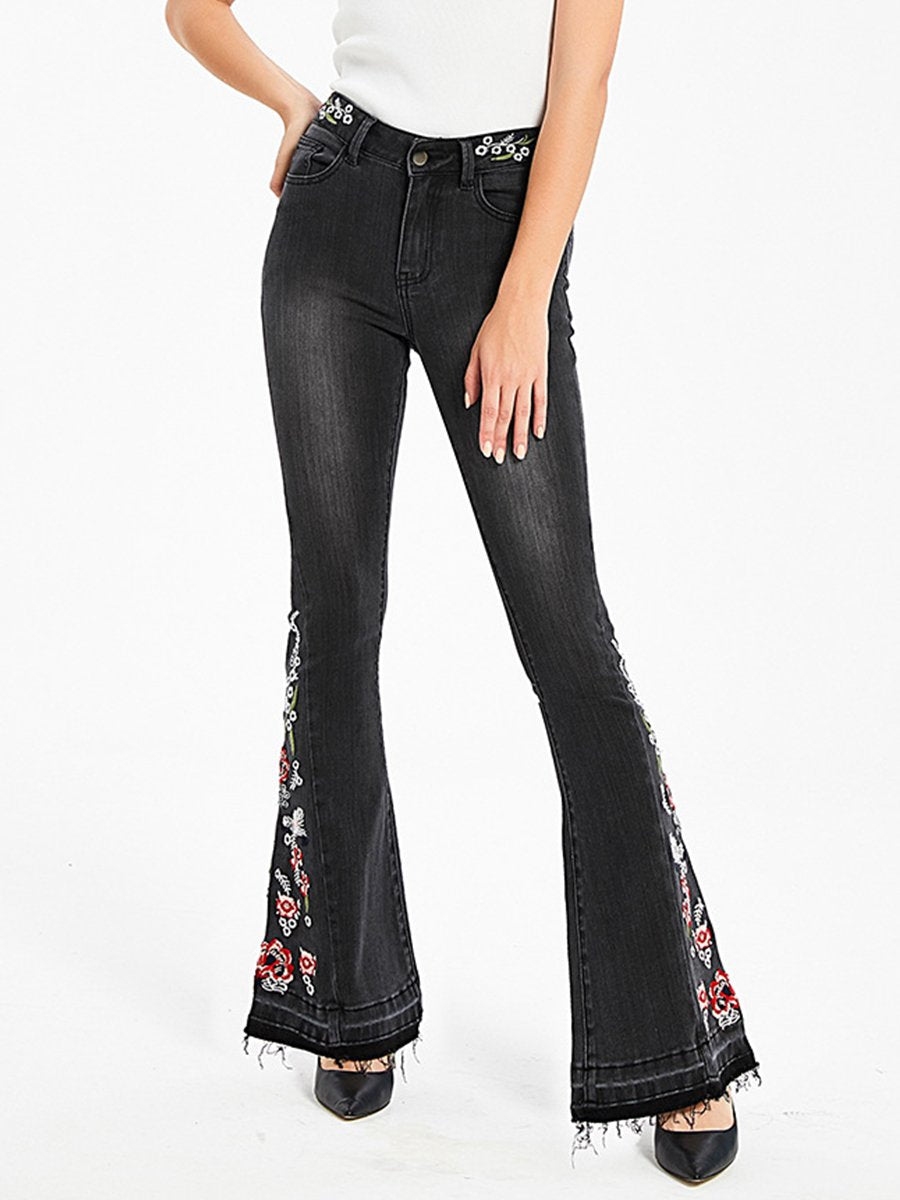 Canuck™| Elegant Embroidered Slim-fit Stretch Denim Flared Pants