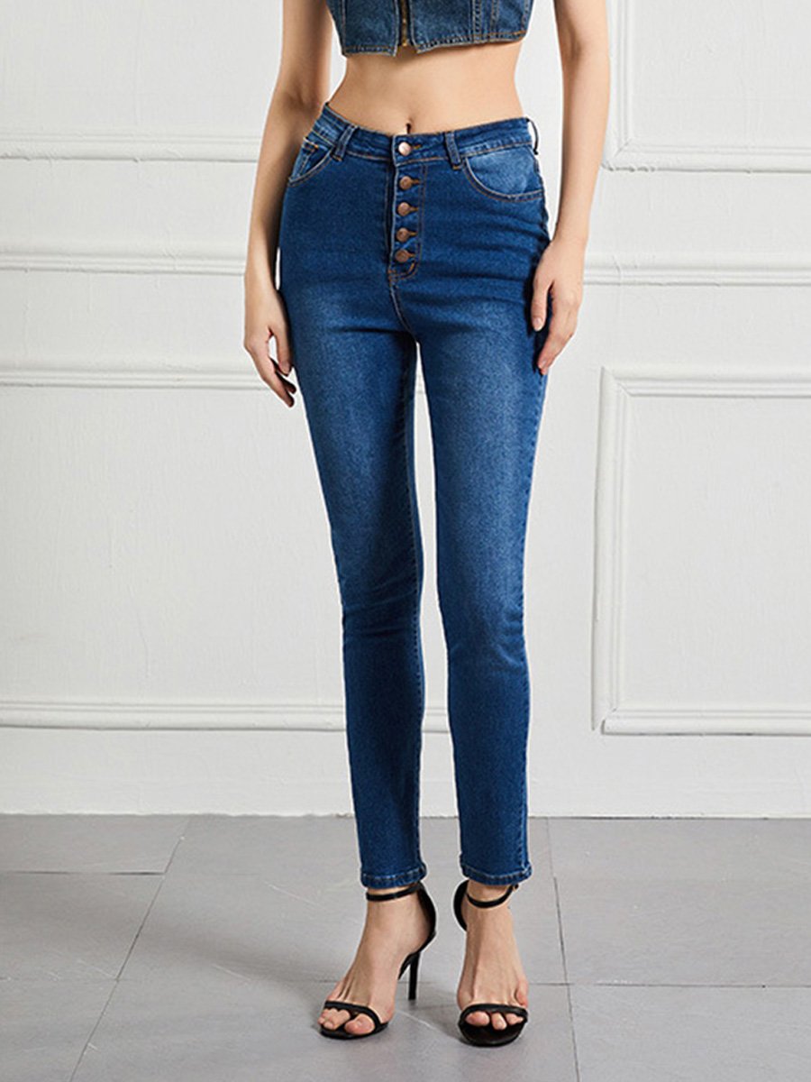 Canuck™| Slim High Waist High Elastic Multi-button Jeans