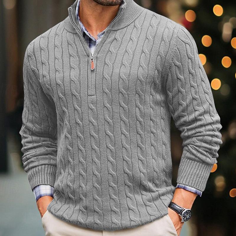 Canuck™| Solid Cable Knit Half High Collar Long Sleeve Sweater