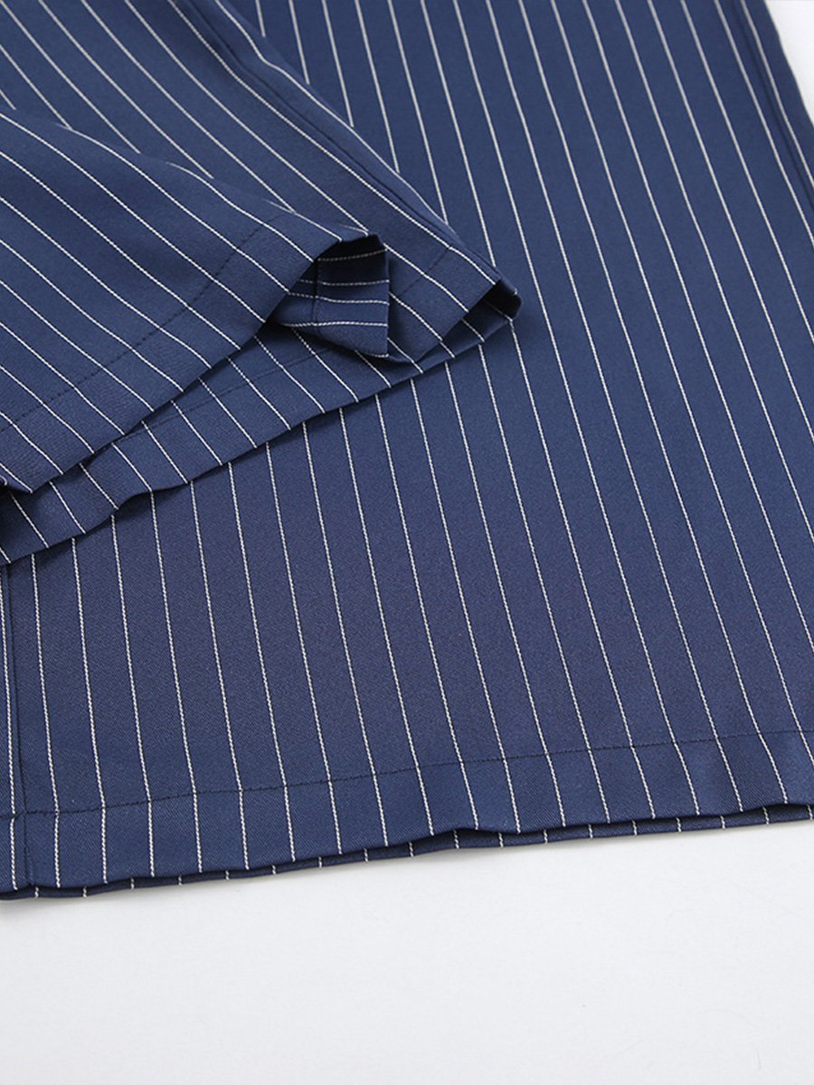 Canuck™| Casual Navy Blue Striped Wide-leg Pants