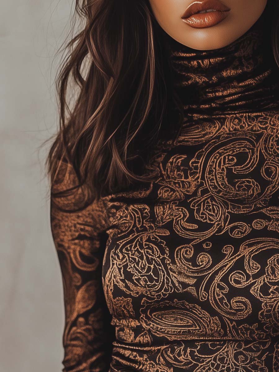 Canuck™| Retro Turtleneck Paisley Long Sleeve T-Shirt