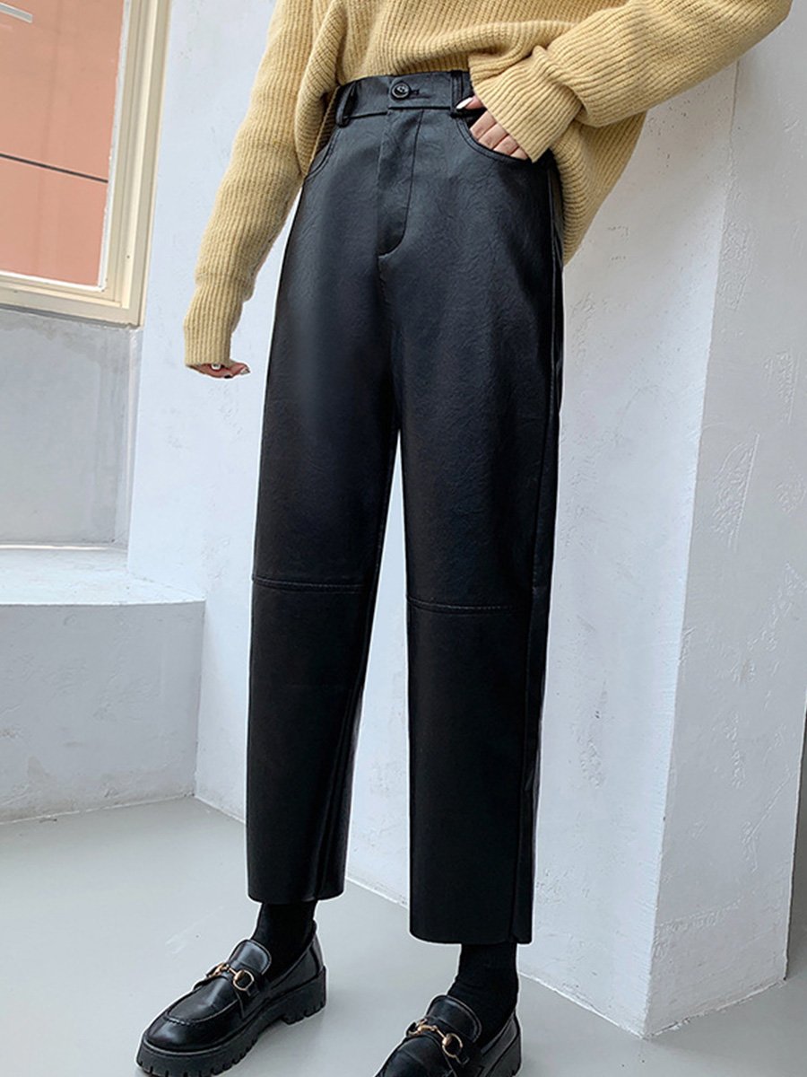 Canuck™| Casual Angora Red Straight Leather Pants