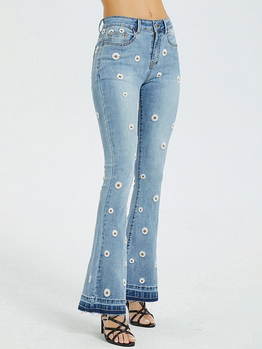 Canuck™| Chic Daisy Embroidered Slim-fit Flared Jeans