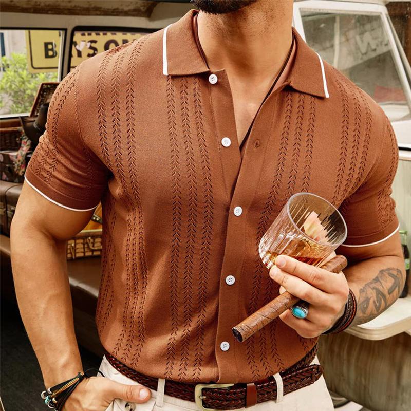 Canuck™| Lapel Contrast Color Single-Breasted Sweater POLO Shirt