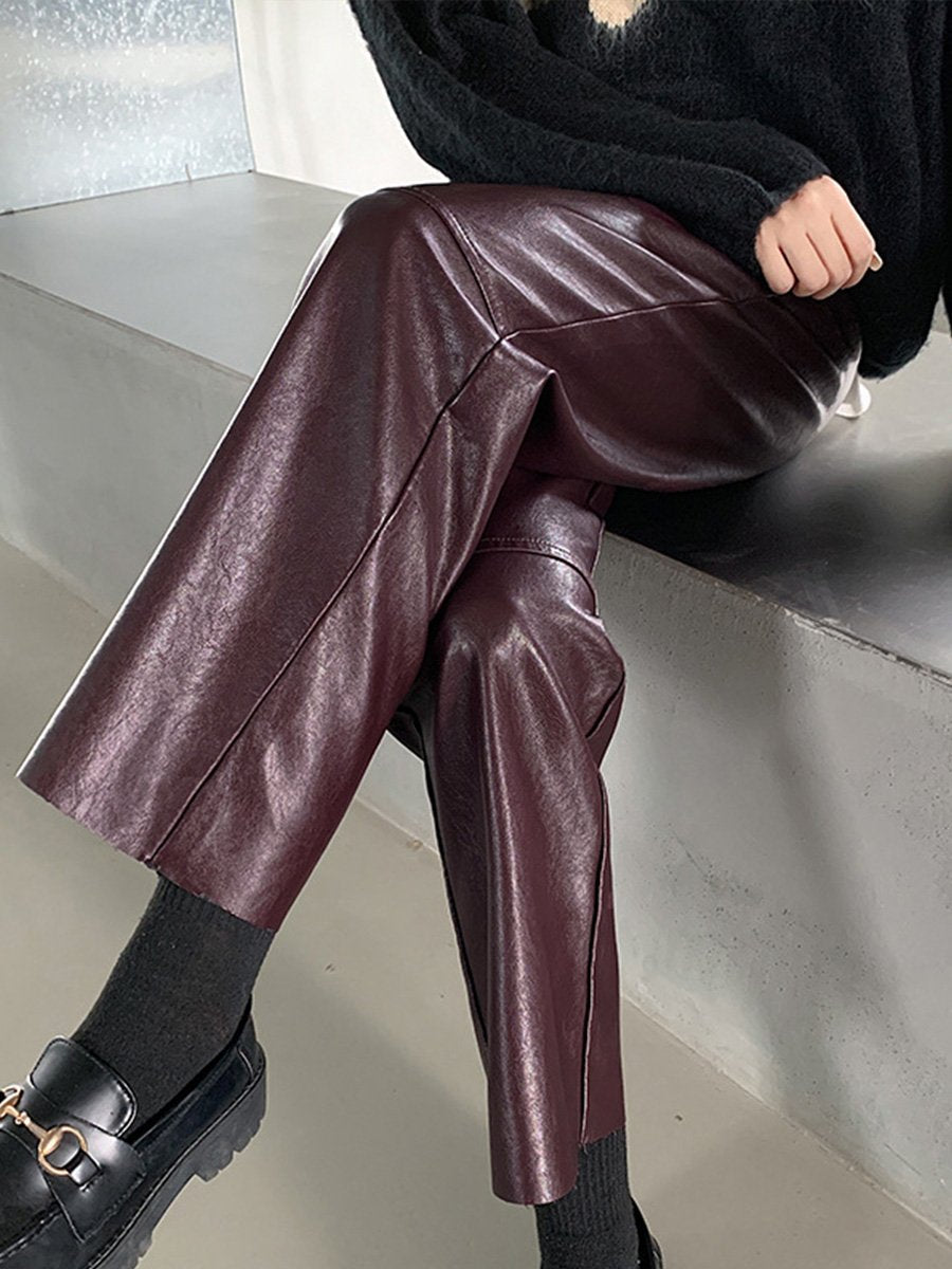 Canuck™| Casual Angora Red Straight Leather Pants