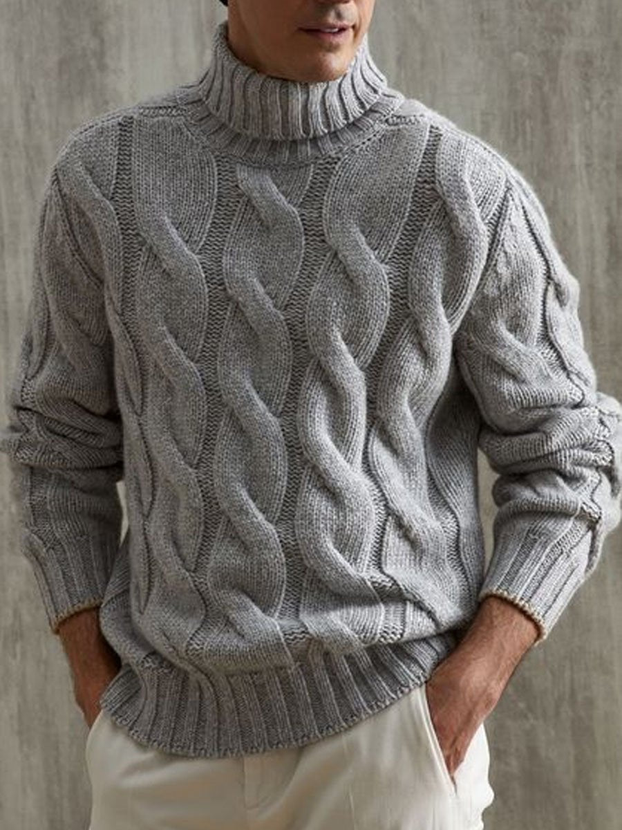 Canuck™| Gray Versatile Turtleneck Cable Knitted Pullover Sweater