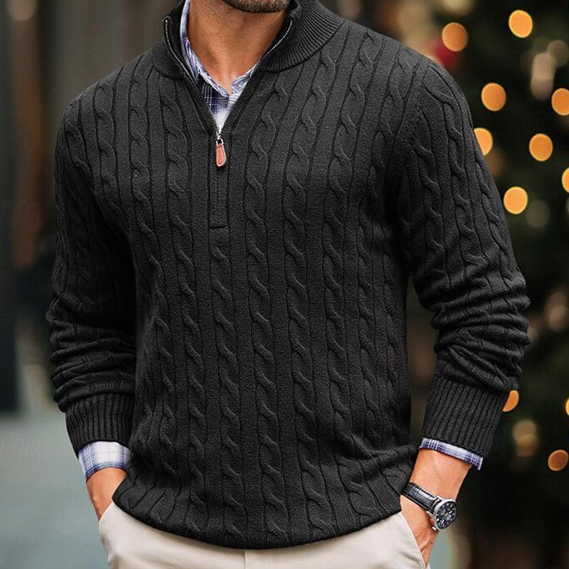 Canuck™| Solid Cable Knit Half High Collar Long Sleeve Sweater