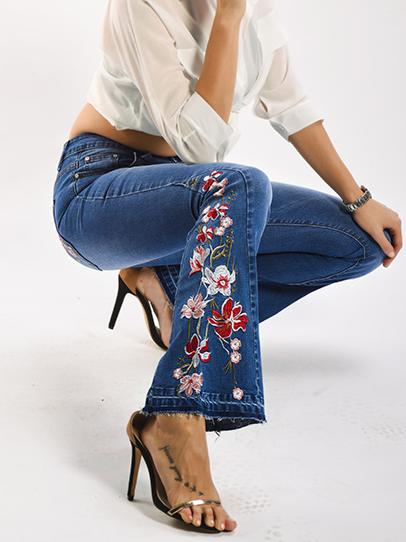 Canuck™| Handmade Embroidered Flower Slim-fit Flare Jeans