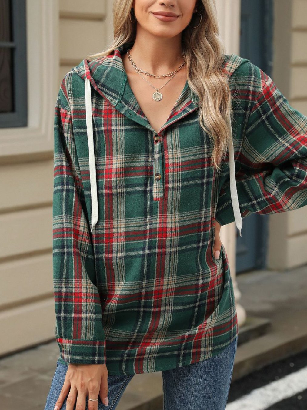 Canuck™| Retro Loose Fit Long Sleeve Button Plaid Hoodie
